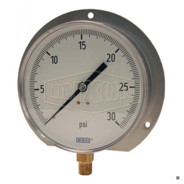 Contractor Pressure Gauge, 0 to 15 psi, 1/4 in Connection, 4-1/2 in Dial, +/- 1 %